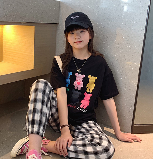 2023夏服新作韓国子供服  女の子　くまちゃん柄　半袖tシャツ