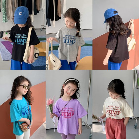 2023夏服新作韓国子供服　女の子　英字ロゴ　半袖Tシャツ