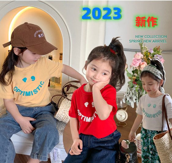 2023夏服新作韓国子供服　女の子　英字ロゴ　半袖Tシャツ