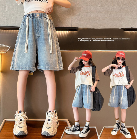 2023夏服新作韓国子供服　女の子　5分丈　デニムパンツ