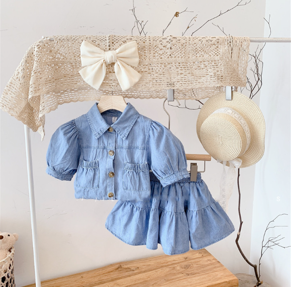 2023夏服新作韓国子供服　女の子　デニム　上下セット