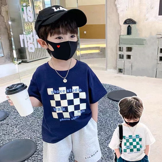 2023夏服新作韓国子供服　男の子　チェック柄　半袖Tシャツ