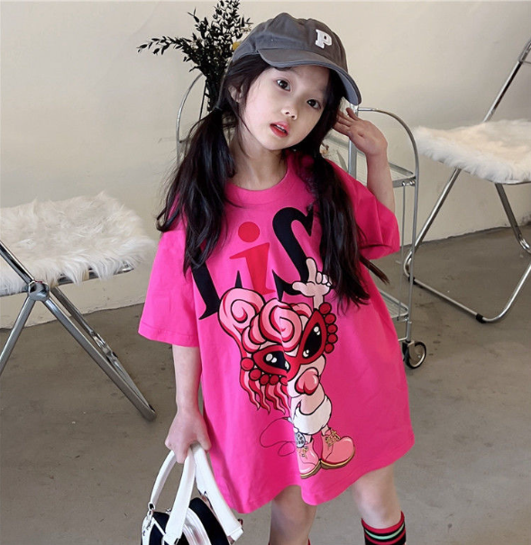 2023夏服新作韓国子供服　女の子　人気柄　ロングｔシャツ