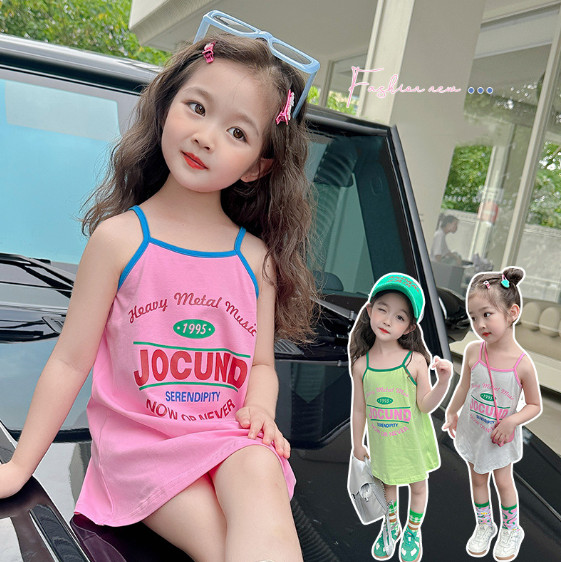 2023夏服新作韓国子供服　女の子　英字ロゴ　ワンピース