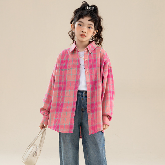 2023秋服新作韓国子供服　女の子　チェック柄ブラウス