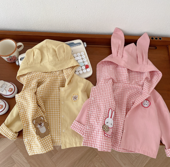 2023秋服新作韓国ベビー服　チェック柄　リバーシブル　コート