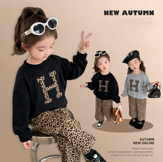 2023春服新作韓国子供服　女の子　豹柄　上下セット