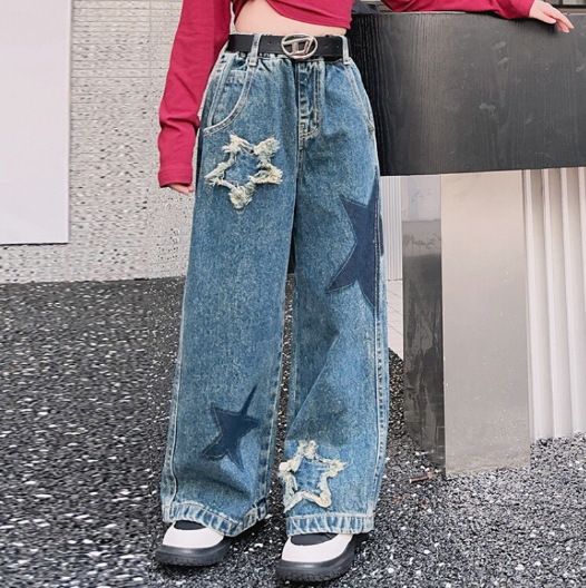 2024春服新作韓国子供服　女の子　星柄　デニムパンツ