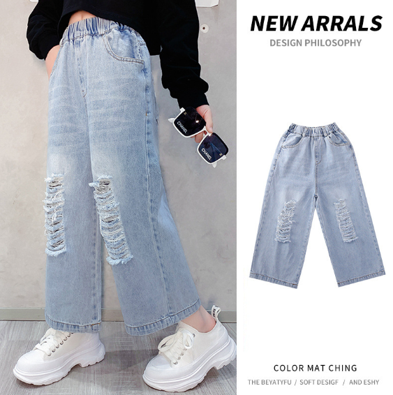 2024春服新作韓国子供服　女の子　ダメージジーンズ