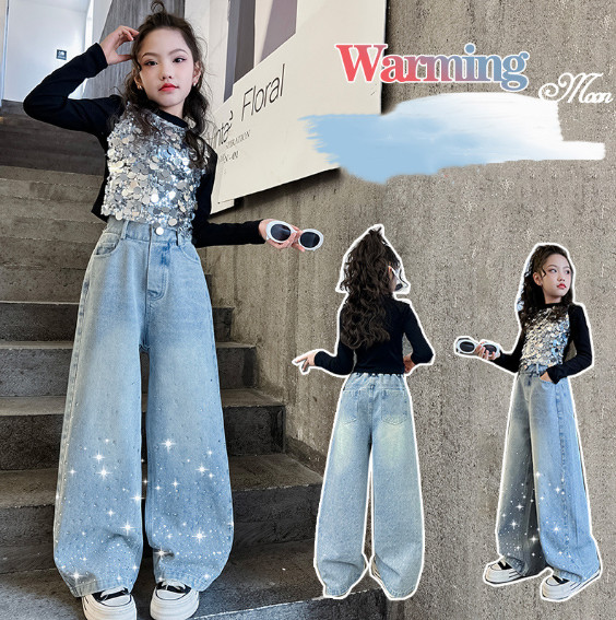 2024春服新作韓国子供服　女の子　デニムパンツ