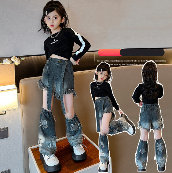 2024春服新作韓国子供服　女の子　星柄　デニムパンツ