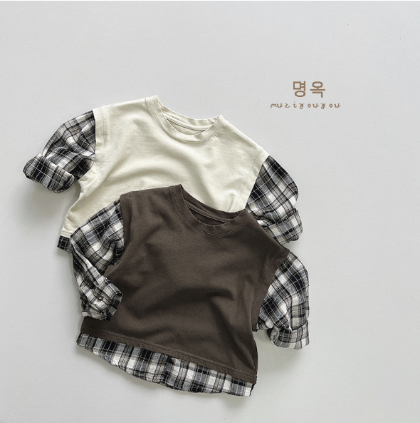 2024春服新作韓国子供服　男の子　チェック柄　トップス