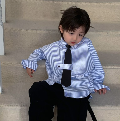 2024春服新作韓国子供服　男の子　ボーダー　ブラウス
