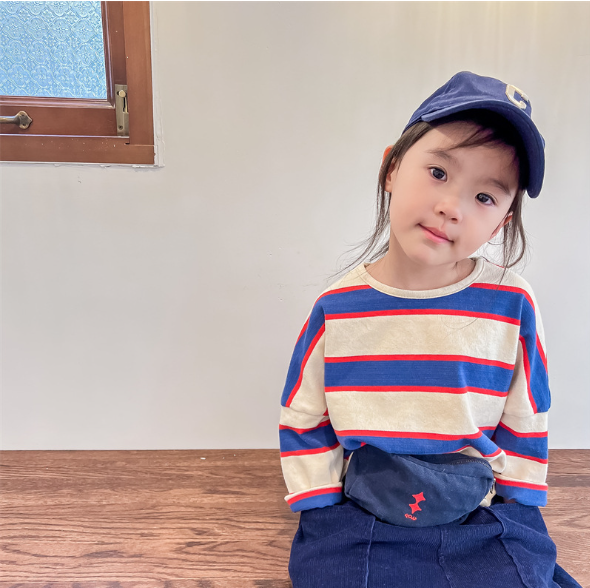 2024春服新作韓国子供服　女の子　ボーダー　長袖ｔシャツ