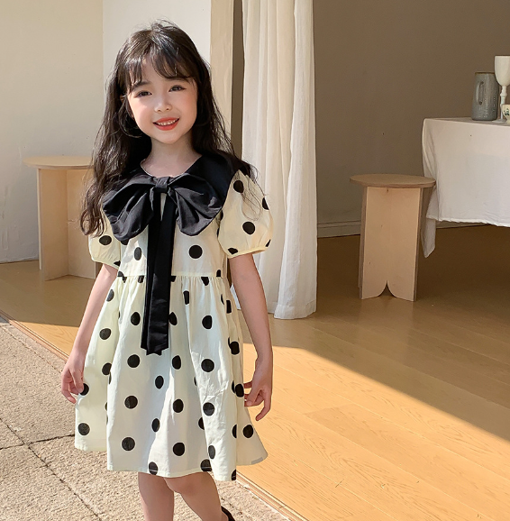 2024夏服新作韓国子供服　女の子　ドット柄ワンピース