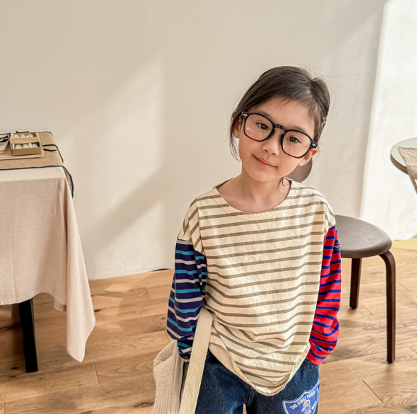 2024春服新作韓国子供服　女の子　ボーダー　長袖ｔシャツ