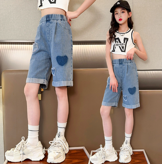 2024夏服新作韓国子供服　女の子　5分丈　デニムパンツ