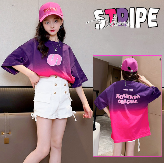 2024夏服新作韓国子供服　女の子　英字ロゴ　ロングｔシャツ