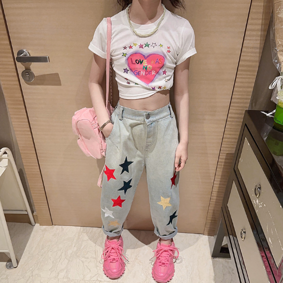 2024夏服新作韓国子供服　女の子　星柄　デニムパンツ