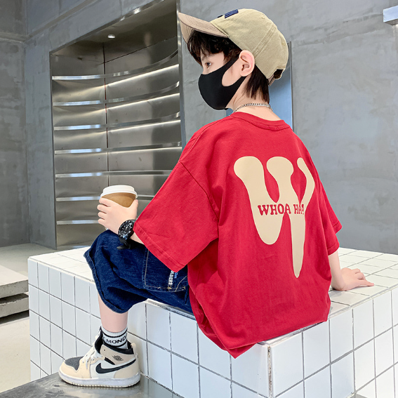 2024夏服新作韓国子供服　男の子　Ｗ柄　半袖ｔシャツ