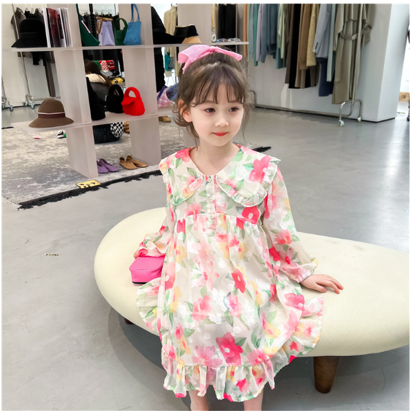2024夏服新作韓国子供服　女の子　花柄ワンピース