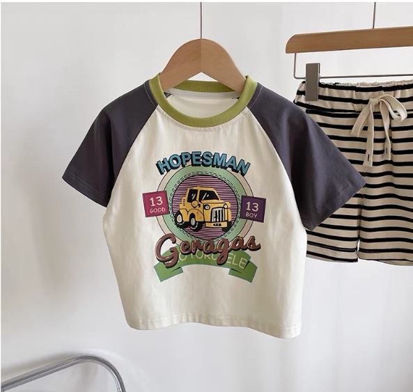 2024夏服新作韓国子供服  car柄　半袖Ｔシャツ