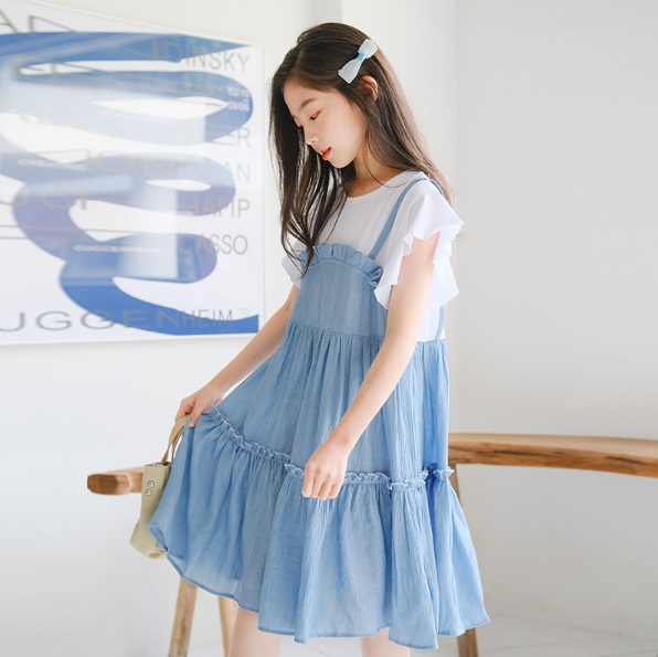 2024夏服新作韓国子供服　女の子　重ね着 　ワンピース
