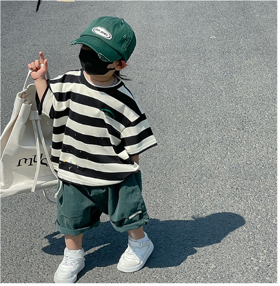 2024夏服新作韓国子供服　ボーダー　半袖ｔシャツ