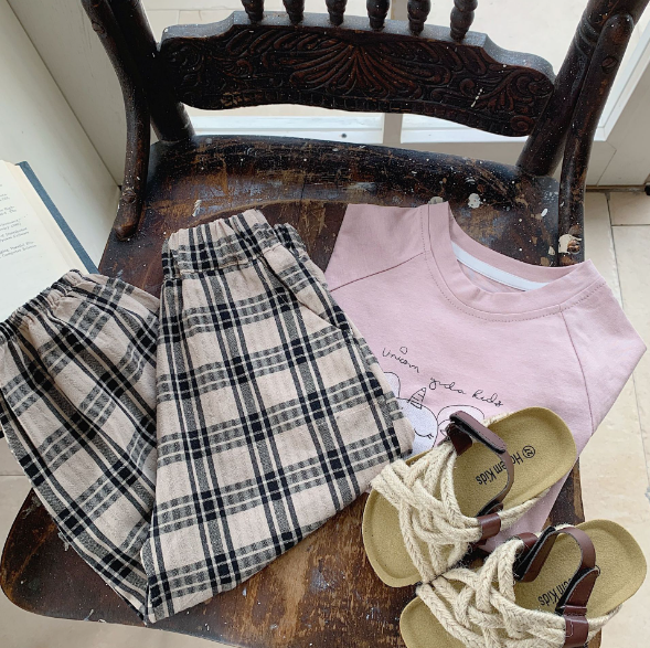 2024夏服新作韓国子供服　チェック柄パンツ