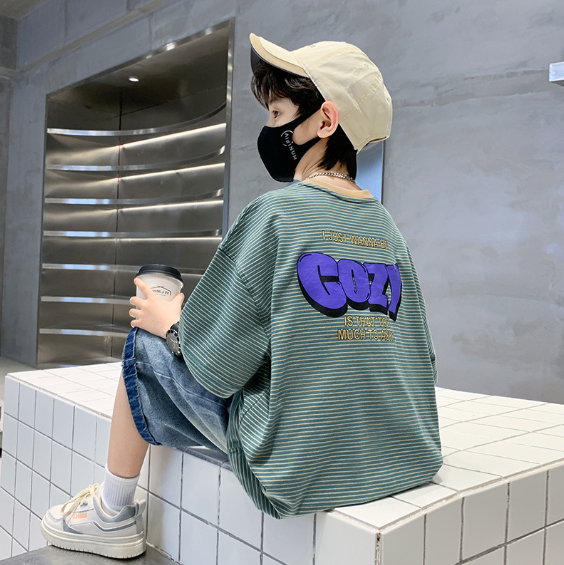 2024夏服新作韓国子供服　男の子　ボーダー　半袖ｔシャツ