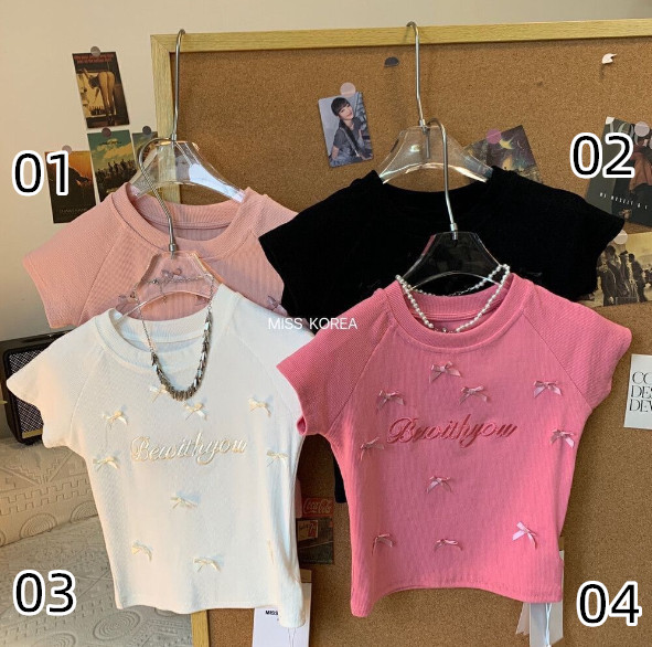 2024夏服新作韓国子供服　リボン柄　半袖ｔシャツ