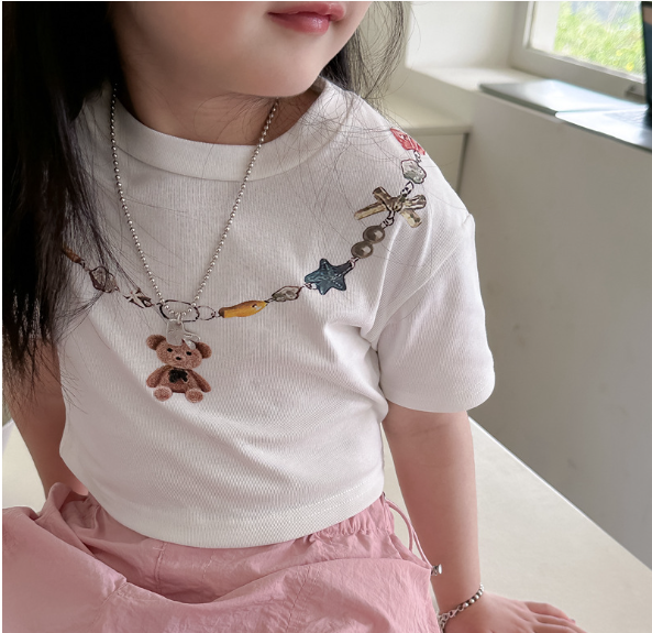 2024夏服新作韓国子供服　女の子　くまちゃん柄　半袖ｔシャツ