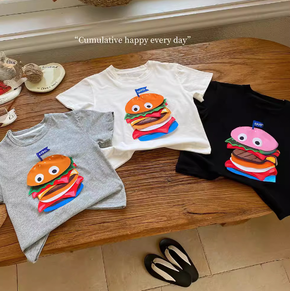 2024夏服新作韓国子供服　ハンバーガー　半袖ｔシャツ