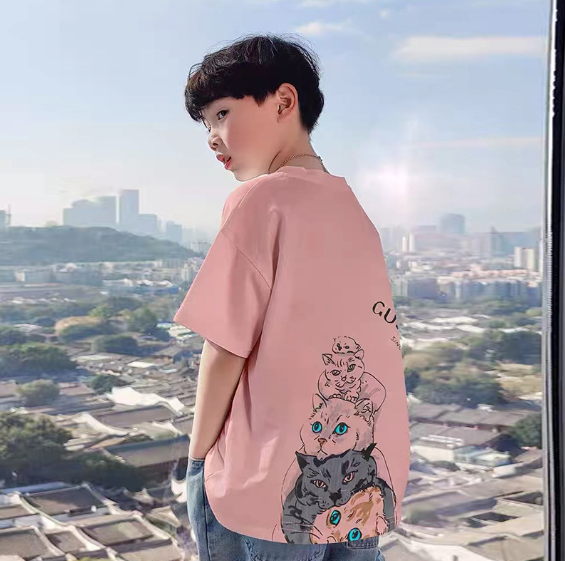 2024夏服新作韓国子供服　猫柄　半袖ｔシャツ