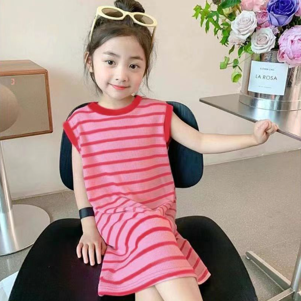 2024夏服新作韓国子供服　女の子　ボーダー　ワンピース