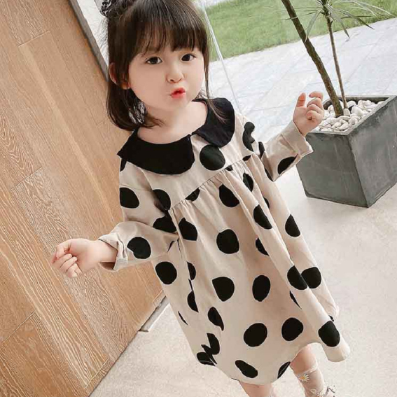 2020秋服新作韓国子供服　女の子　ドット柄　ワンピース
