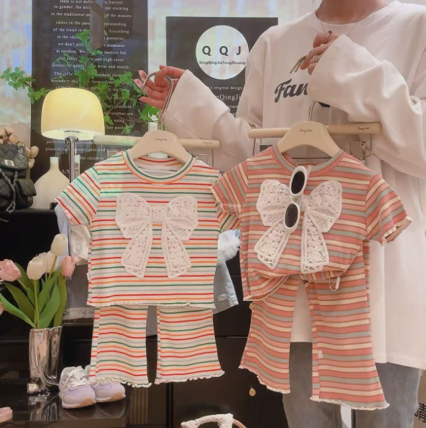 2025夏服新作韓国子供服　ボーダー　上下セット