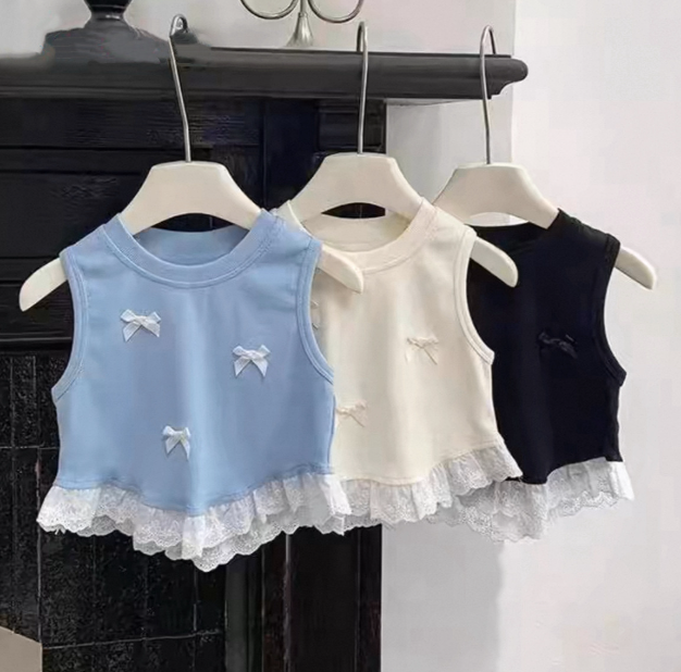 2025夏服新作韓国子供服　リボン柄　タンクトップ
