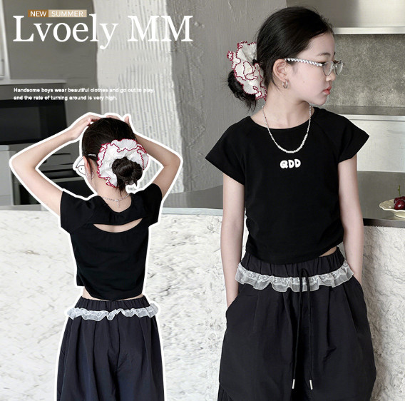 2025夏服新作韓国子供服　半袖ｔシャツ　レースパンツ