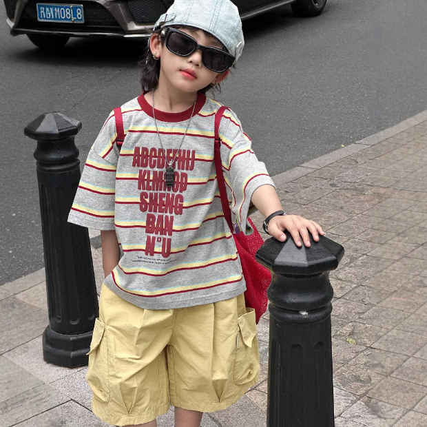 2025夏服新作韓国子供服　ボーダー　半袖ｔシャツ