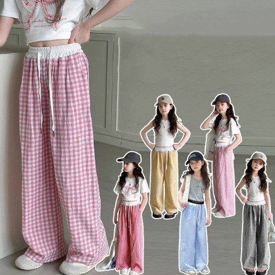 2025夏服新作韓国子供服　チェック柄パンツ