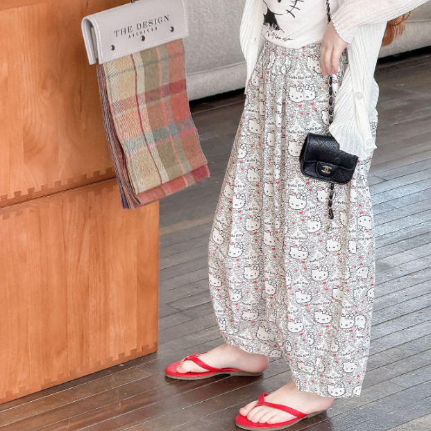 2025夏服新作韓国子供服　KITTY柄　蚊防ぐパンツ