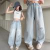 2025夏服新作韓国子供服　リボン付き　デニムパンツ