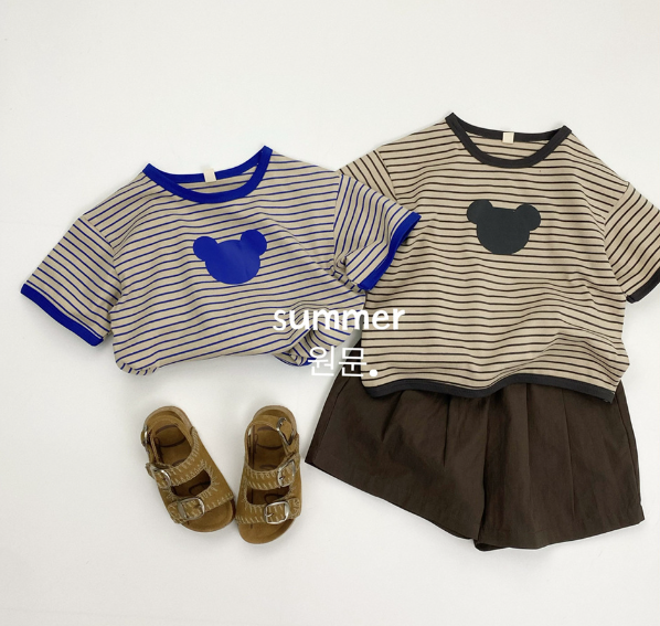 2025夏服新作韓国子供服　ボーダー　ミキー柄　半袖ｔシャツ