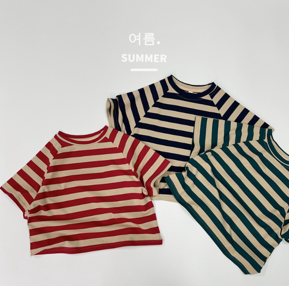 2025夏服新作韓国子供服　ボーダー　半袖ｔシャツ