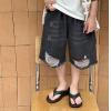 2025夏服新作韓国子供服　5分丈　ダメージジーンズ