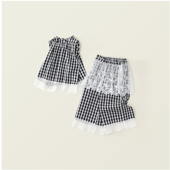 2025夏服新作韓国子供服　女の子　チェック柄　上下セット