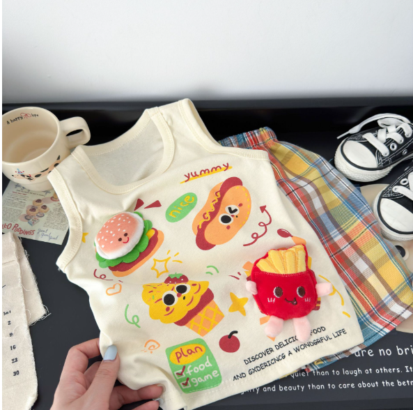 2025夏服新作韓国子供服　ハンバーガー　ポテト　上下セット