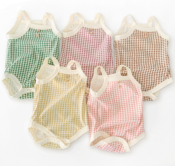 2025夏服新作ベビー服　チェック柄　ロンパース
