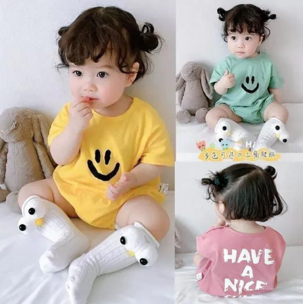 2025夏服新作ベビー服　Smile柄　ロンパース